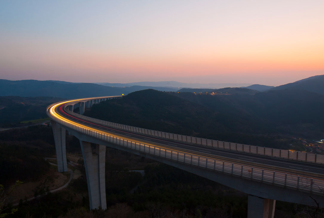 Highway viaduct at dusk